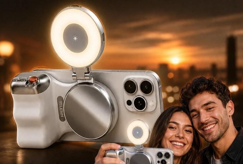 Soporte magnético para celular con luz LED y control Bluetooth